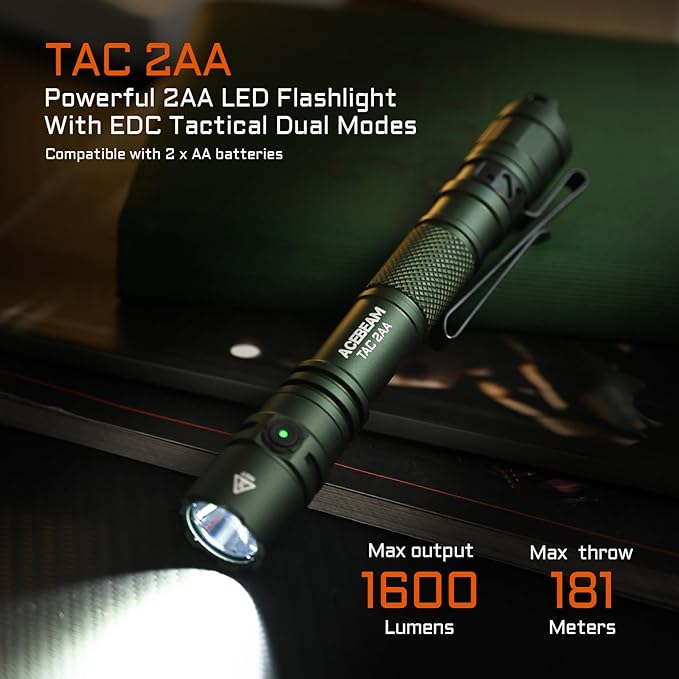 ACEBEAM TAC 2AA EDC Tactical Dual Modes Flashlight Rechargeable, 1600 High - Image 2
