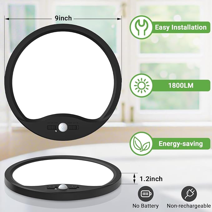 zemty 9inch Motion Sensor Ceiling Lights Wired, 18W 1800lm 3CCT/3 Mode/30-120s - Image 5