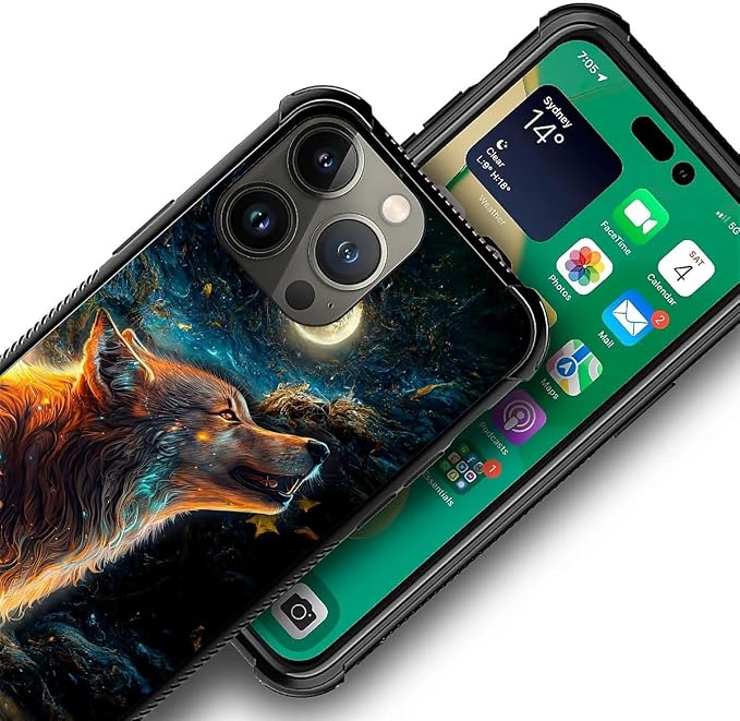 for iPhone 13 Pro Case, Star Cave Hungry Wolf Pattern Graphic Design Girl Boy - Image 3