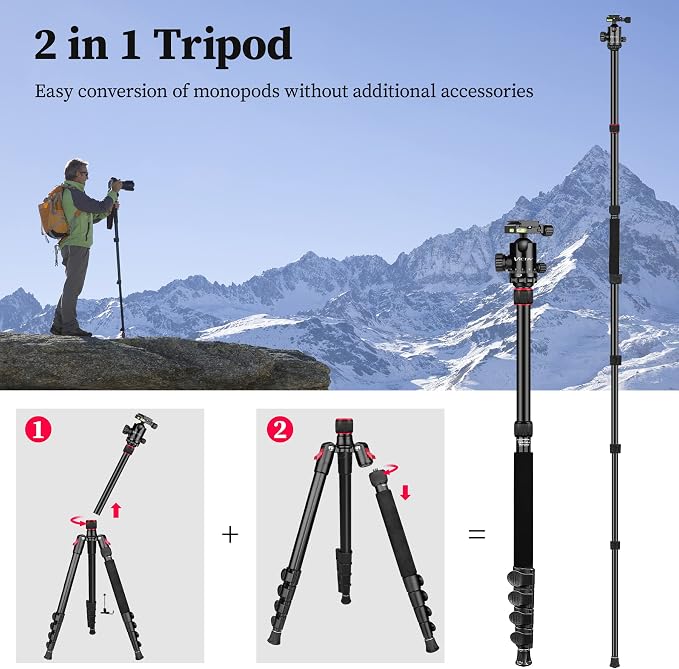 Professional Tripod for Camera, Victiv 81 inch Aluminium Compact Travel Camera - Image 6