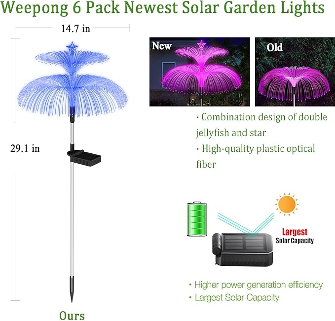 Weepong Solar Garden Lights 6 Pack New Upgraded Solar Lights Outdoor Waterproof - Image 2