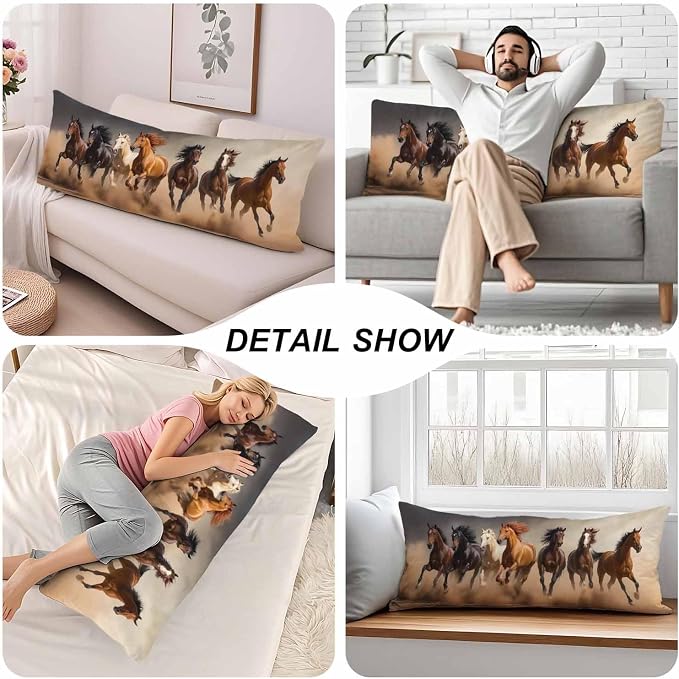 20x54 Body Pillow Cover Horse Zipper Body Pillowcase Western Stallion Horses - Image 5