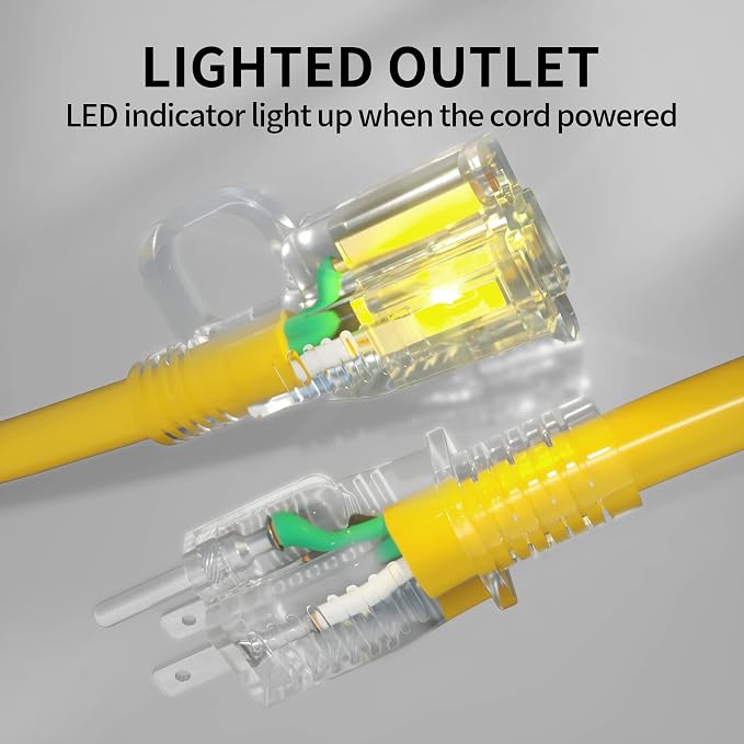 POWGRN 2 Pack 3 ft 12/3 Outdoor Extension Cord Waterproof Heavy Duty - Image 2