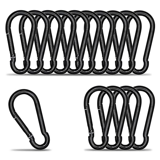 Small Carabiner Clip Hook, 2.75 inch 15 pcs Black Heavy Duty Spring Snap Hook by KINLINK