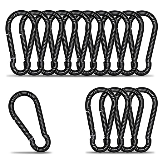 Carabiner Clip Hook, 3.54 inch 15 pcs Black Heavy Duty Spring Snap Hook Key by KINLINK