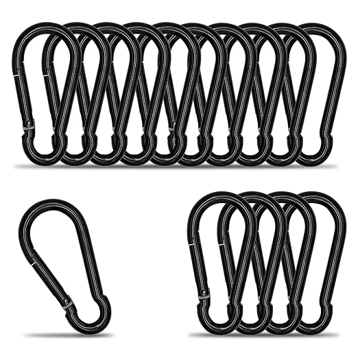 Carabiner Clip Hook, 3.15 inch 15 pcs Black Heavy Duty Spring Snap Hook Key by KINLINK