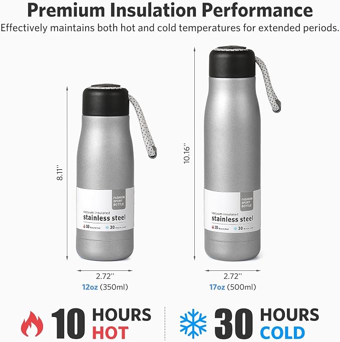 17 oz Stainless Steel Water Bottle Double Wall Vacuum Insulated Kids Wide Mouth - Image 3