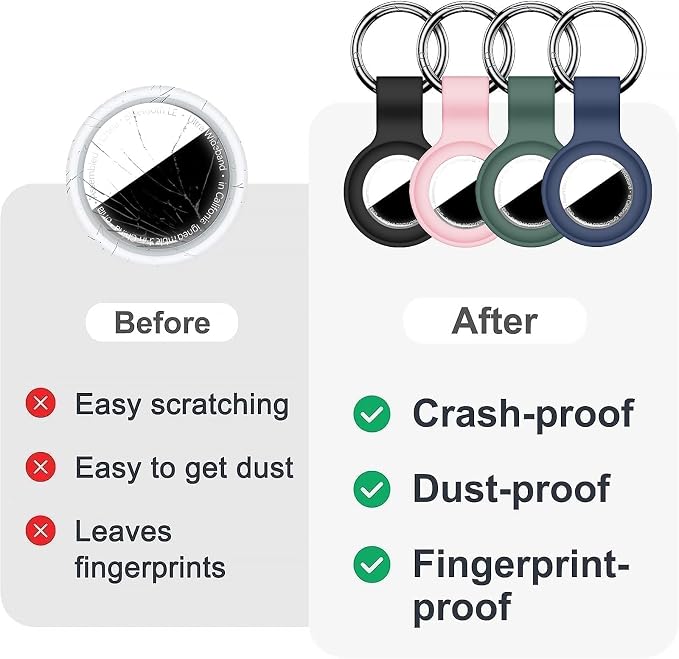 Linsaner 2|4 Pack Holder for AirTag 2nd Gen & 1st Gen, Silicone Case Keychain - Image 6
