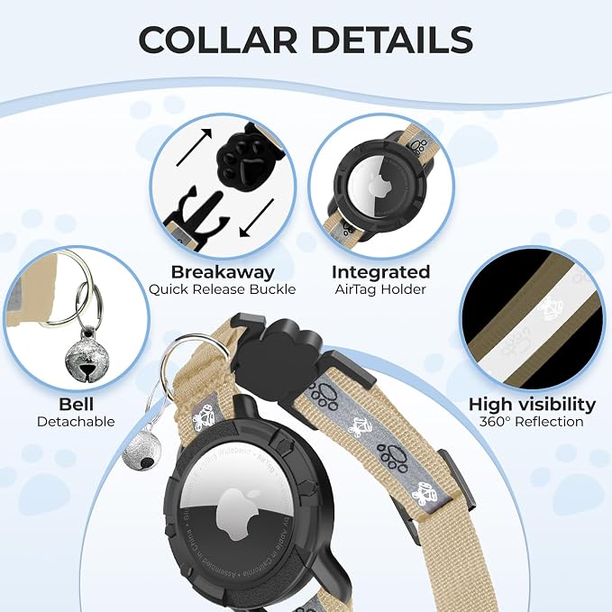 Breakaway AirTag Cat Collar, Reflective Cat Tracker Collar - Image 5