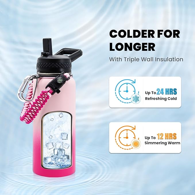 RAYMYLO Insulated Water Bottle 32 oz, Triple Wall Vacuum Stainless Steel - Image 2