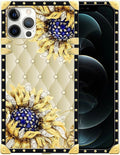 Compatible with iPhone 12 12 Pro Case, Sunflower Diamonds Leather Luxury Golden by Unknown