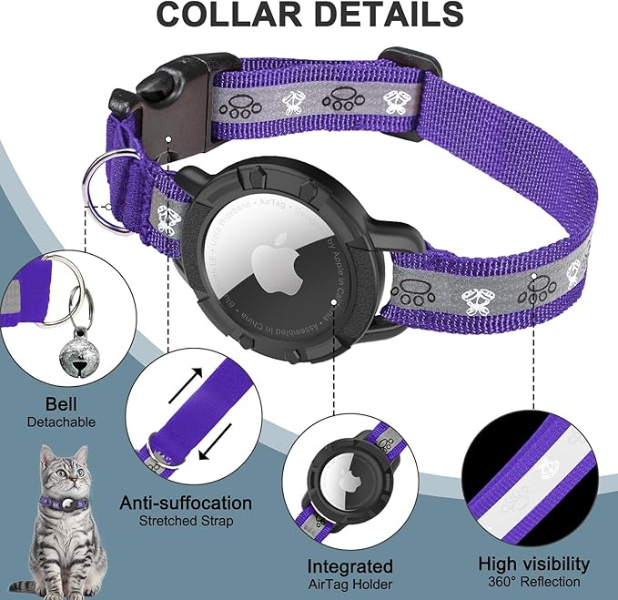 Reflective AirTag Cat Collar, Integrated Cat Tracker Collar - Image 6
