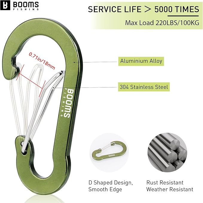 Booms Fishing CC5 Multi-Use Carabiner Clips, 10 Pack 2.3"/ 3.1" Caribeener Clips - Image 2