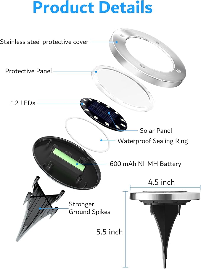 Biling Solar Ground Lights Outdoor 8 Packs, 12 LEDs Bright Flat Solar Lights - Image 4