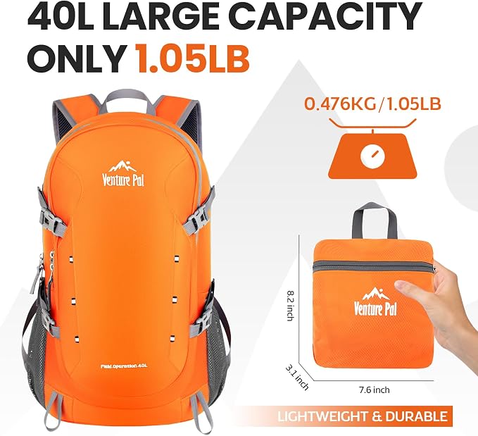 Venture Pal 40L Lightweight Packable Travel Hiking Backpack Daypack - Image 5