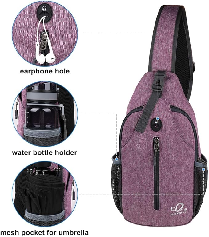 WATERFLY Crossbody Sling Backpack Sling Bag Travel Hiking Chest Bag Daypack - Image 5