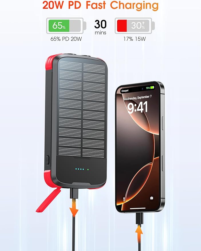 Solar Charger Power Bank, PD 20W Fast Charging External Batter, 40000mAh - Image 4