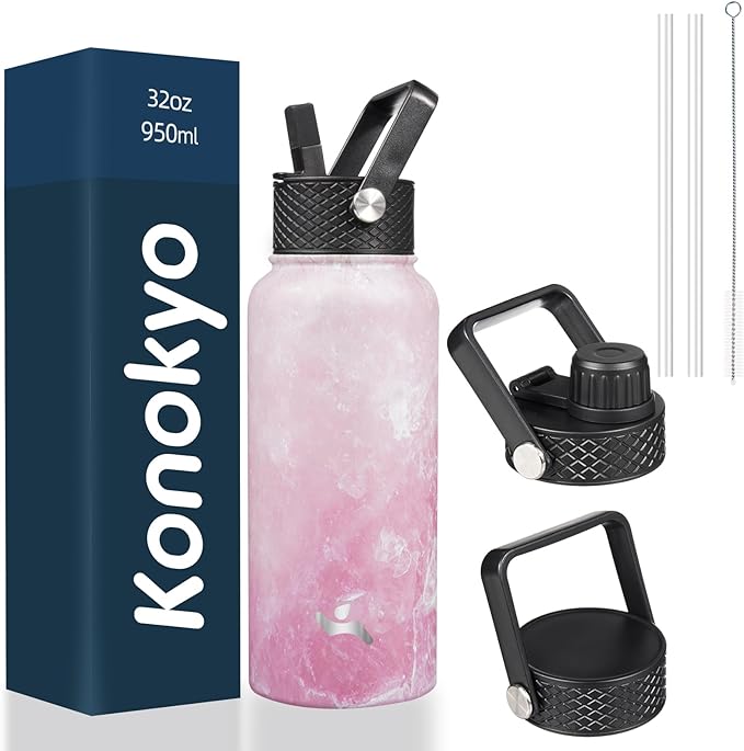 Konokyo 32 oz Insulated Water Bottle Stainless Steel Sport Bottles by Konokyo