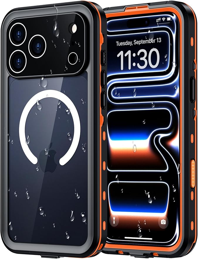 Red2Fire for iPhone 17 Pro Case Waterproof, Phone Case 6.3" Orange/Clear by Red2Fire