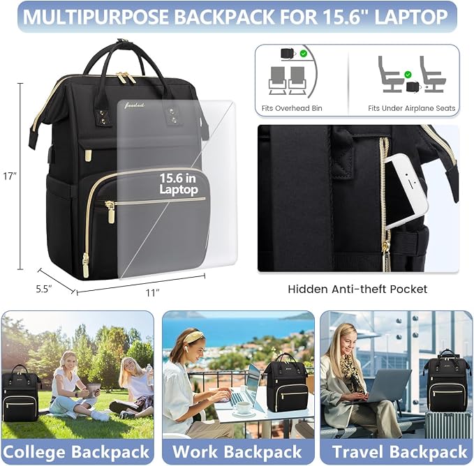 Focdod Backpack for Women 15.6 Inch Laptop Backpack Work Business Backpacks - Image 4