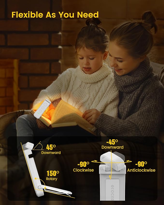 Glocusent USB Rechargeable Book Light, Portable Clip-on LED Reading Light - Image 5