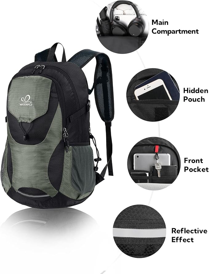 WATERFLY Lightweight Packable Hiking Backpack: 30L Foldable Travel Daypack - Image 3