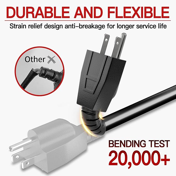 16/3 Short Extension Cord 3 FT, Indoor 3 Prong Power Cable, Suitable - Image 4