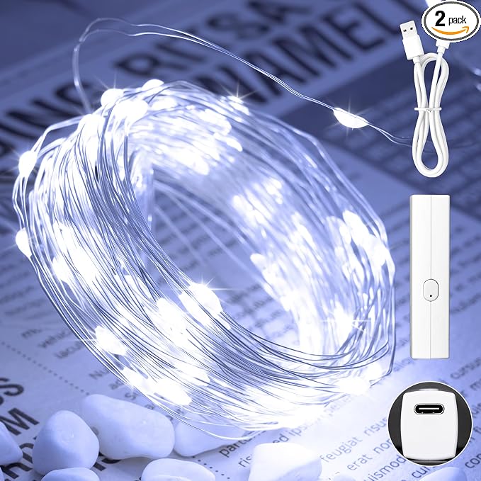 66FT Rechargeable String Lights Battery Operated, Battery Powered Copper Wire by Lakumu