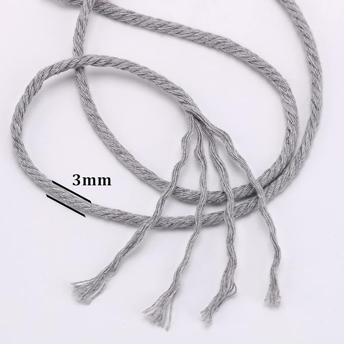 Light Grey Macrame Cord 3mm x 109Yards, Colored Cotton Rope Craft Cord Colorful - Image 3
