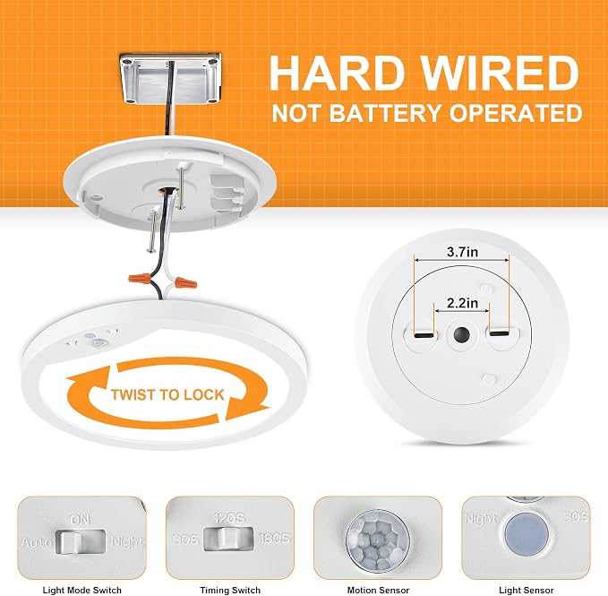 2-Pack Motion Sensor Ceiling Lights Hard-Wired, 9Inch Indoor Motion Activated - Image 6