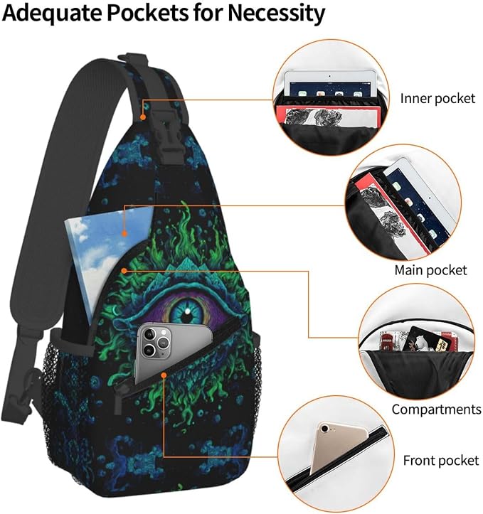 Psychadelic Trippy Art Sling Bag Crossbody Travel Hiking Chest Backpack - Image 4