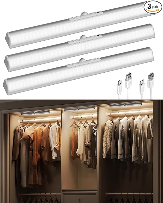 EZVALO 17-Inch LED Motion Sensor Closet Lights, 3600mAh Rechargeable Battery by EZVALO