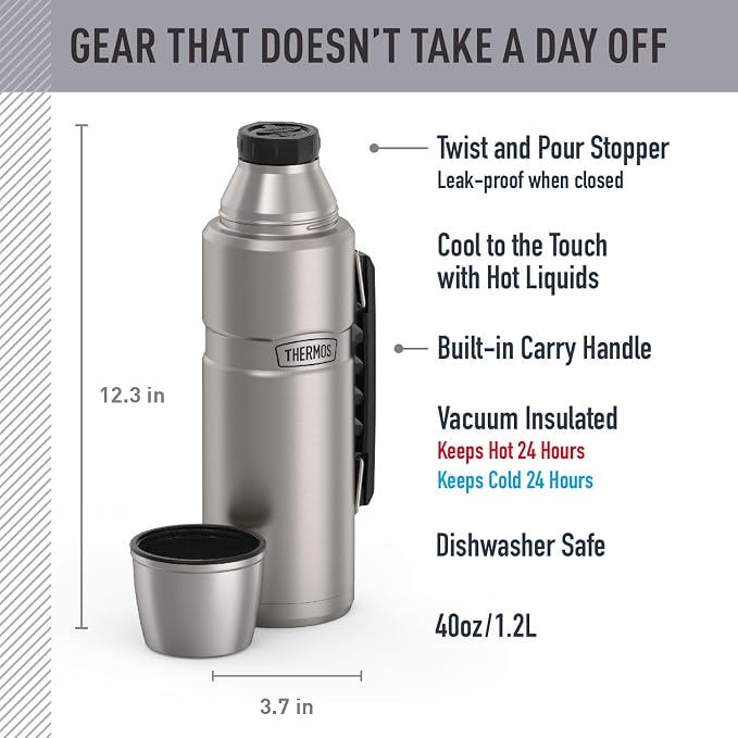 THERMOS Stainless King Vacuum-Insulated Beverage Bottle, 40 Ounce, Matte - Image 2
