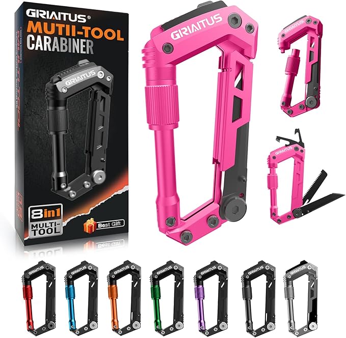 Multitool Carabiner with Pocket Knives, EDC Carabiners, Folding Serrated Knife by GIRIAITUS
