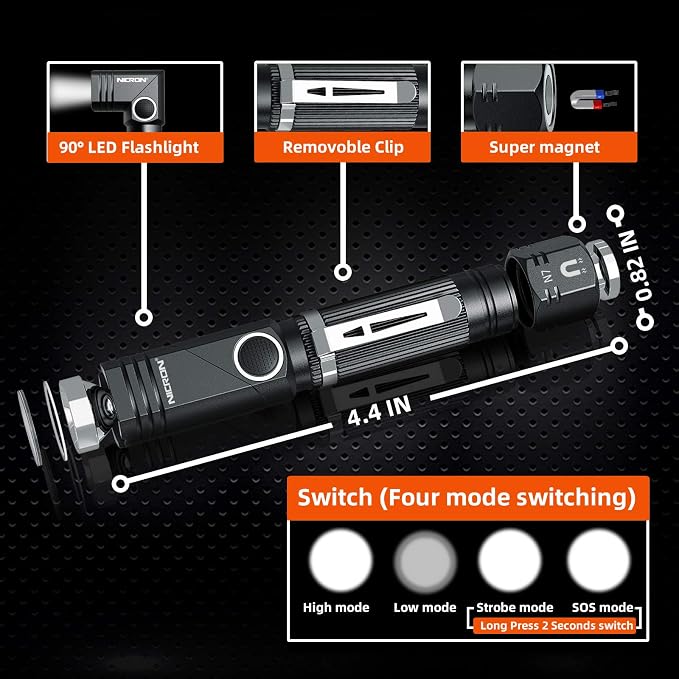 NICRON Flashlight, N7 600 Lumens Tactical Flashlight 2 Pack, 90 Degree Ip65 - Image 3