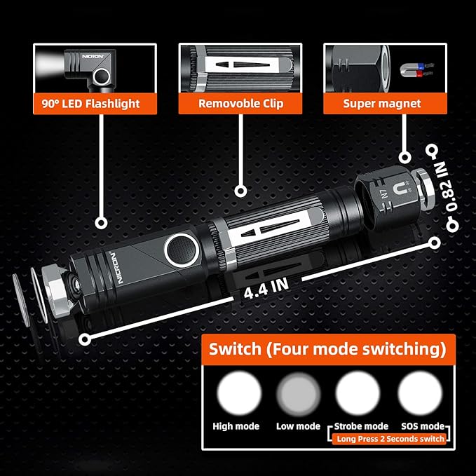 NICRON Flashlight, N7 600 Lumens Tactical Flashlight, 90 Degree Ip65 Waterproof - Image 3