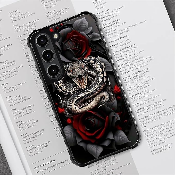 for Samsung Galaxy S23 Plus Case, Entwined Rose Snake Pattern Graphic Design - Image 4