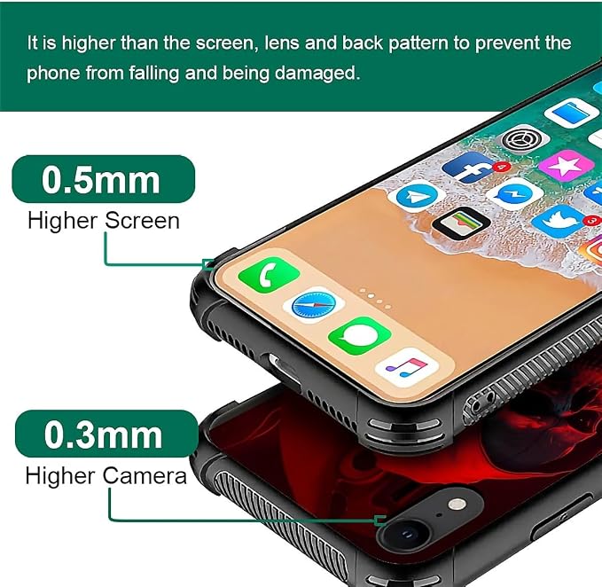 for iPhone XR Case, Gestures Funny Skull Pattern Graphic Design Girl Boy Soft - Image 3