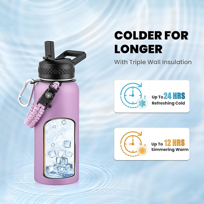 RAYMYLO Insulated Water Bottle 32 oz, Triple Wall Vacuum Stainless Steel - Image 2