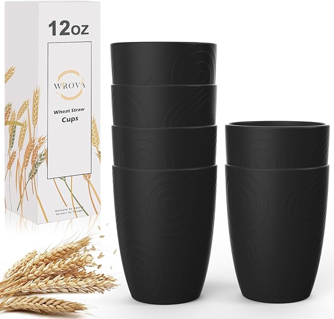 Wheat Straw Cups 6 PCS Good Alternative to Plastic Reusable Cups 12 oz by WROVA
