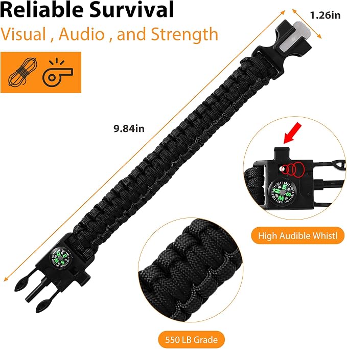 Bracelets, Survival Bracelets for Men Paracord Tactical 5-in-1 Camping Gear Kits - Image 3