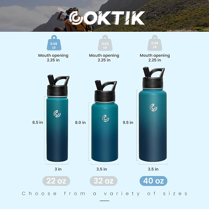 COKTIK 40oz Sports Water Bottle, Stainless Steel Water Bottle - Image 2