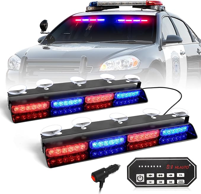 HLauto 604N Emergency Dash Strobe Lights: 2x16.8 inch Red Blue Security Light by HLauto