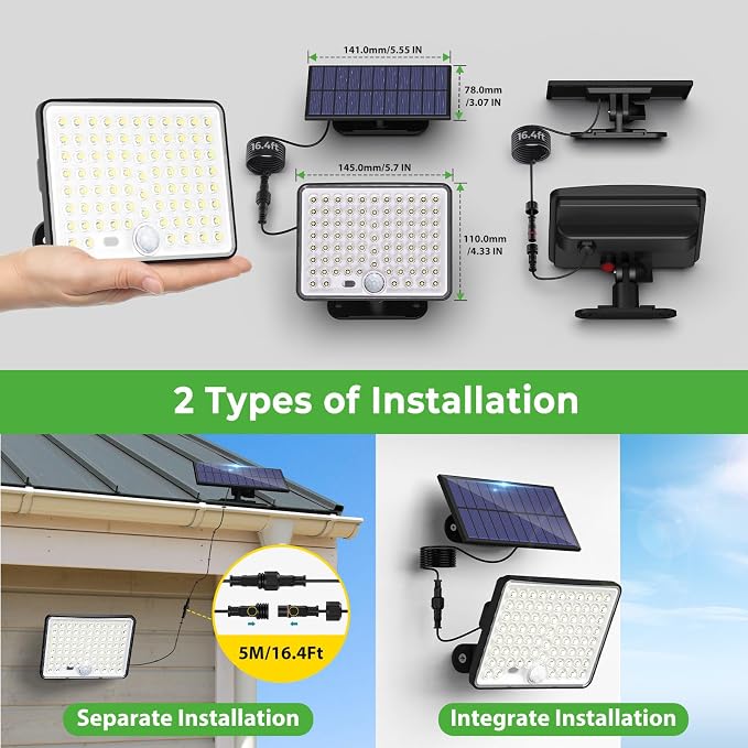 nipify Solar Motion Lights Outdoor, 3 Modes Split Solar Security Light - Image 7
