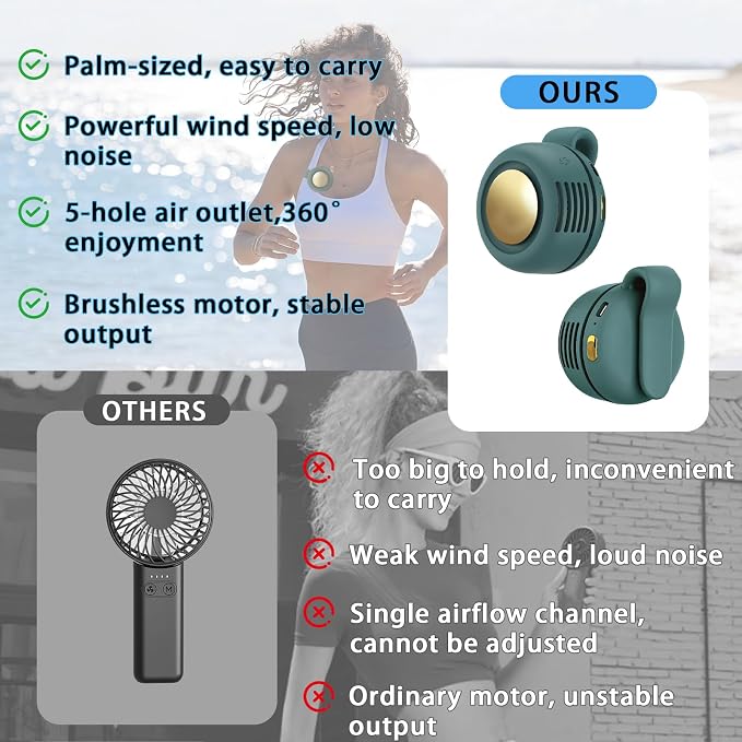 Portable Clip-On Fan, Mini USB Rechargeable 360° Rotatable Fan, 3-Speed Silent - Image 6