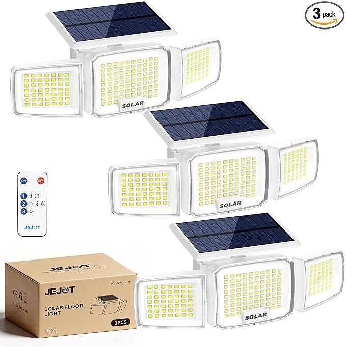 White Solar Security Light Outdoor Super Bright LED, Motion Sensor Solar Flood by JEJOT