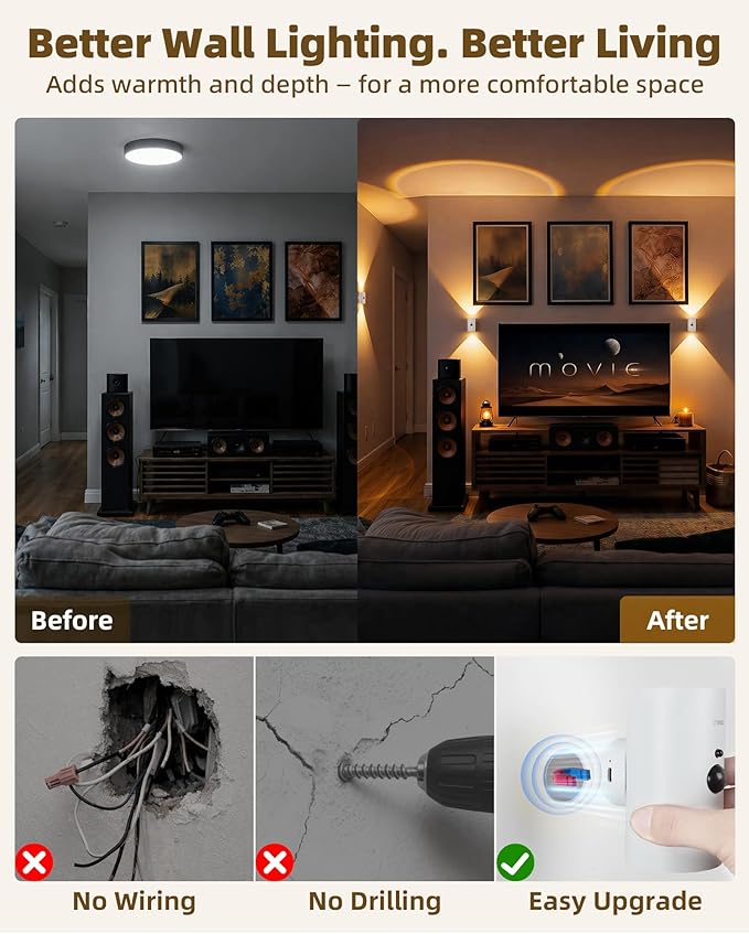 EZVALO Motion Sensor Wall Sconces, Battery Operated Wall Lights - Image 2