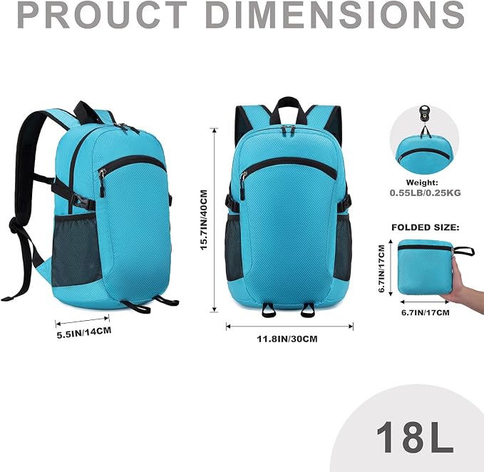Lightweight Hiking Backpack 18L Packable Foldable Small Daypack Collapsible - Image 7