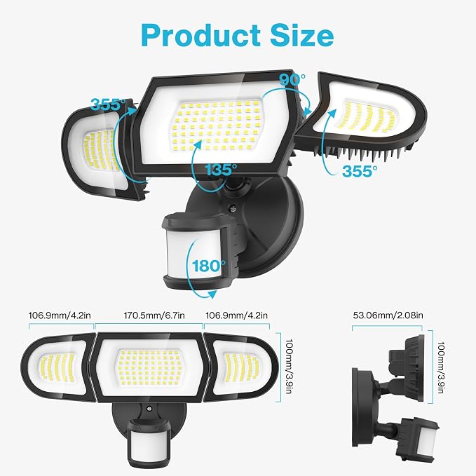 Olafus 100W LED Security Light Motion Sensor Outdoor Light, 2 Pack Motion Flood - Image 8