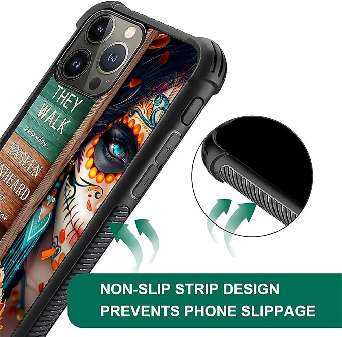 for iPhone 16 Pro Case, Sugar Skull Day of Death Halloween Pattern Graphic - Image 5